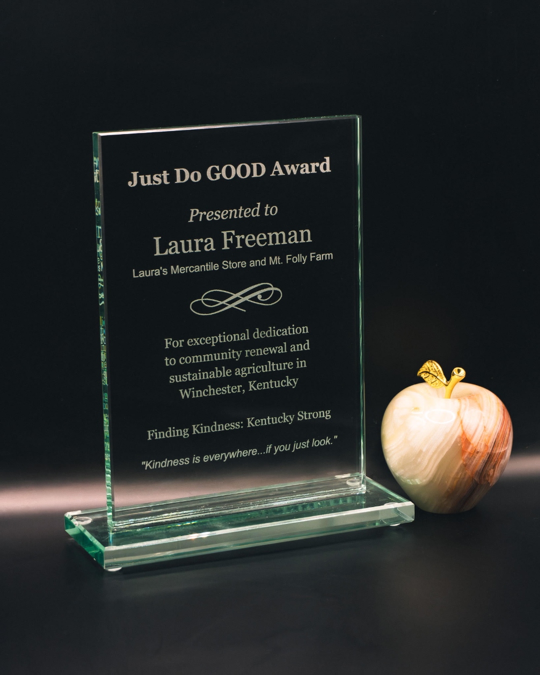 Just Do GOOD Award presented to Laura Freeman, Laura’s Mercantile Store and Mt. Folly Farm