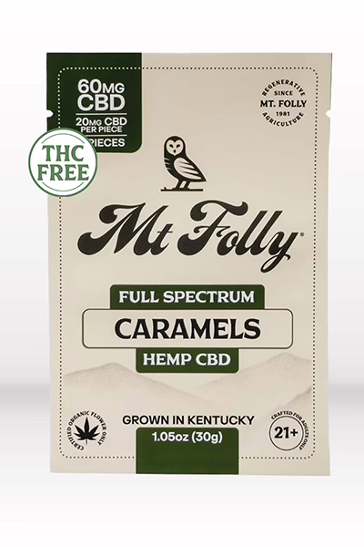 Mt. Folly - Full Spectrum Hemp CBD Caramels - 3 pieces, each with 20 mg of CBD. No THC!