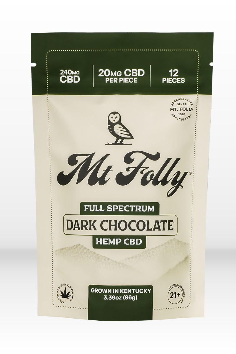 Mt. Folly - Full Spectrum Hemp CBD Dark Chocolate - 12 pieces, each with 20 mg of CBD. No THC!