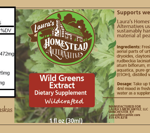 wild greens tincture label details