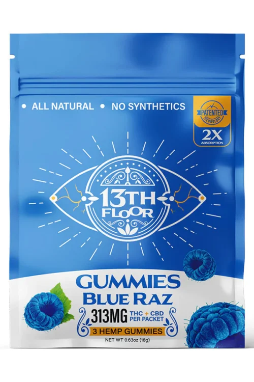 13th Floor Gummies. Blue Raz Flavor.