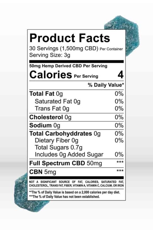 Are you having trouble getting a restful night's sleep? Then Dusk gummies might be a perfect fit. In addition to 50mg of CBD and 2mg of THC, this nighttime gummy also contains 5mg of CBN and Valerian. Nutritional Facts.