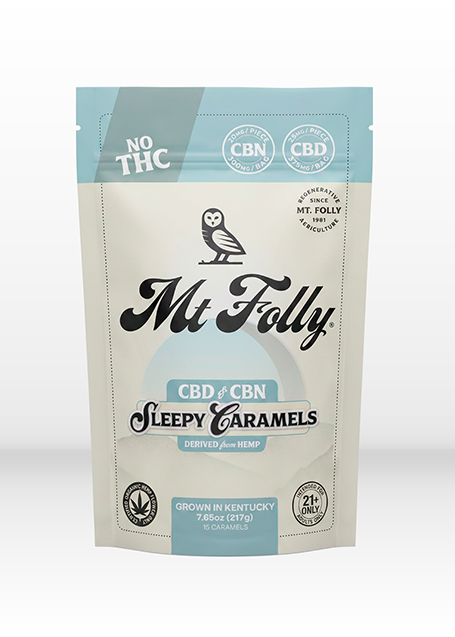 Mt. Folly Sleepy Caramels — 15 pieces, each with 25 mg of CBD and 20 mg of CBN. No THC!